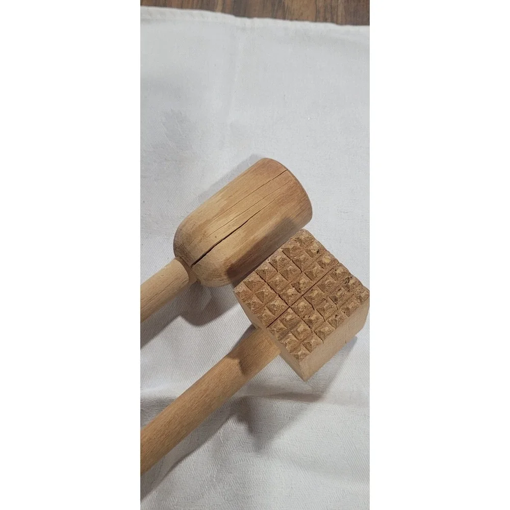 2 Vtg Kitchen Wooden Masher & Tenderizer
